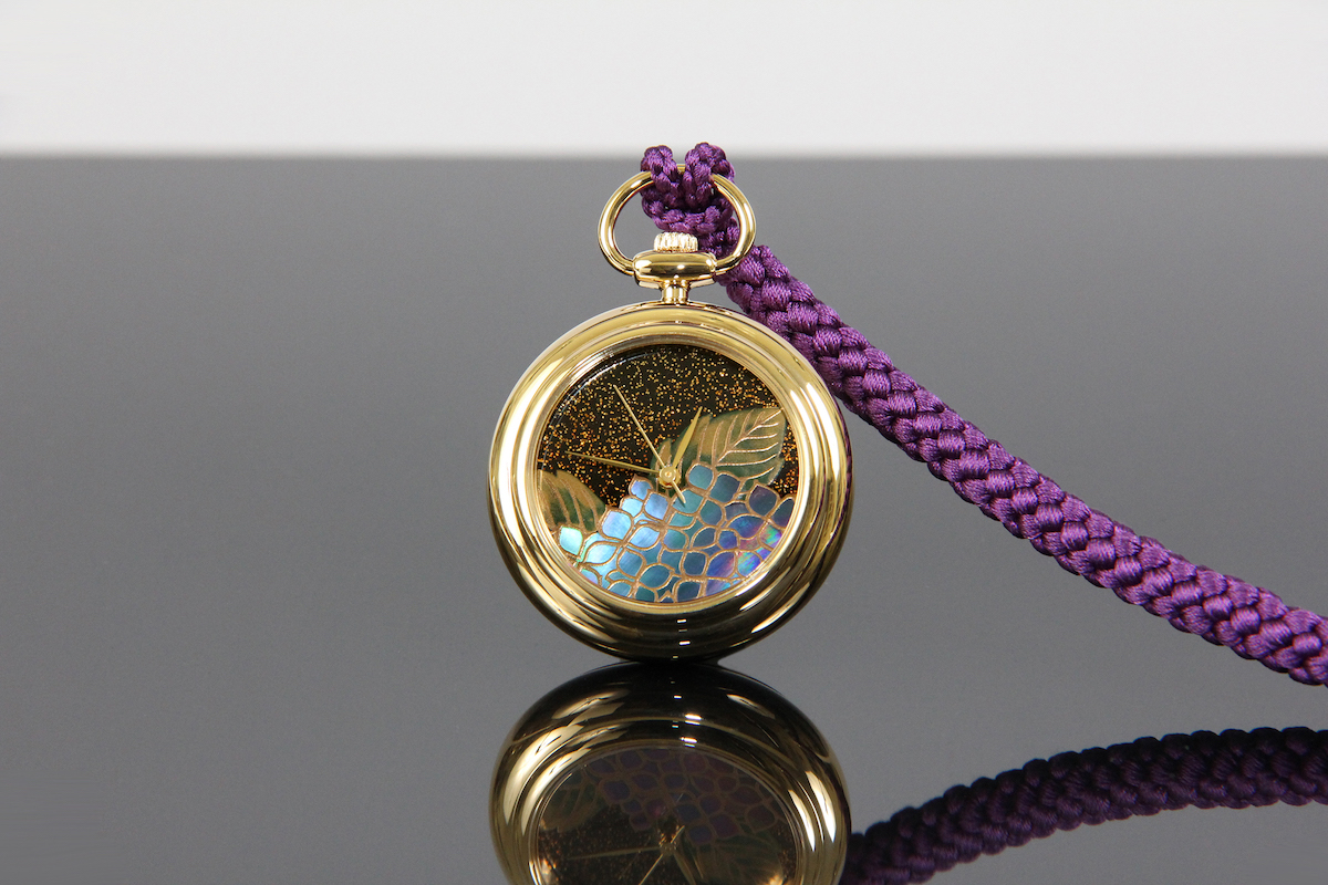 漆蒔絵時計「浄雅」紫陽花